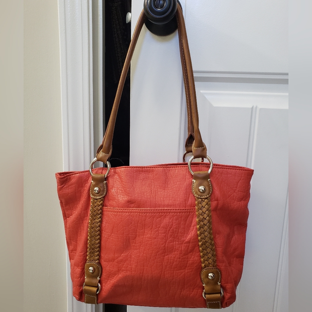 Stylish Orange & Brown Tote Bag Book Bag Work Bag